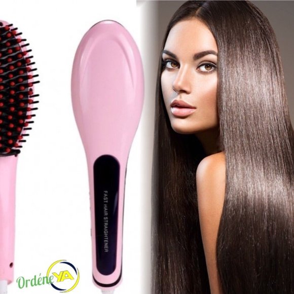 Thermal Hair Brush Ceramic Straightener Pink Petal Reduces Frizz & Damage - Picture 2 of 7